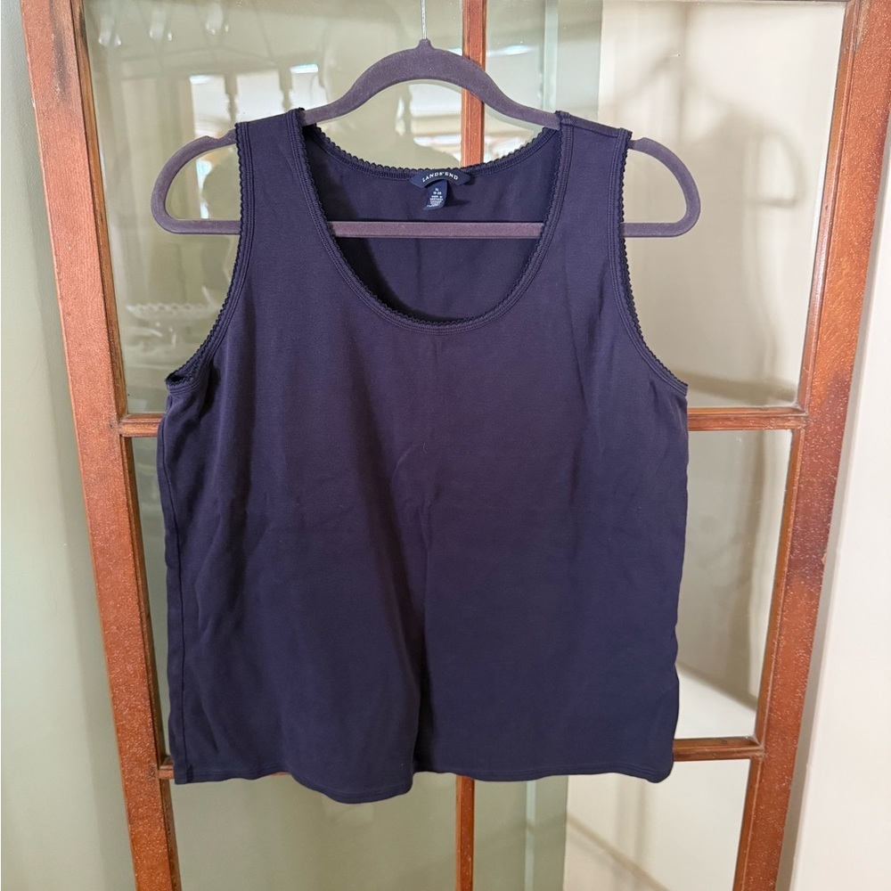Lands End Women’s Navy Blue Basic Casual Tank Top Lace Detail Layering Size XL - Picture 1 of 3
